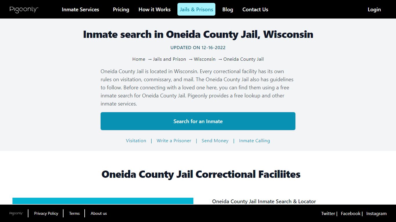 Inmate Search Oneida County Jail, Wisconsin | Pigeonly
