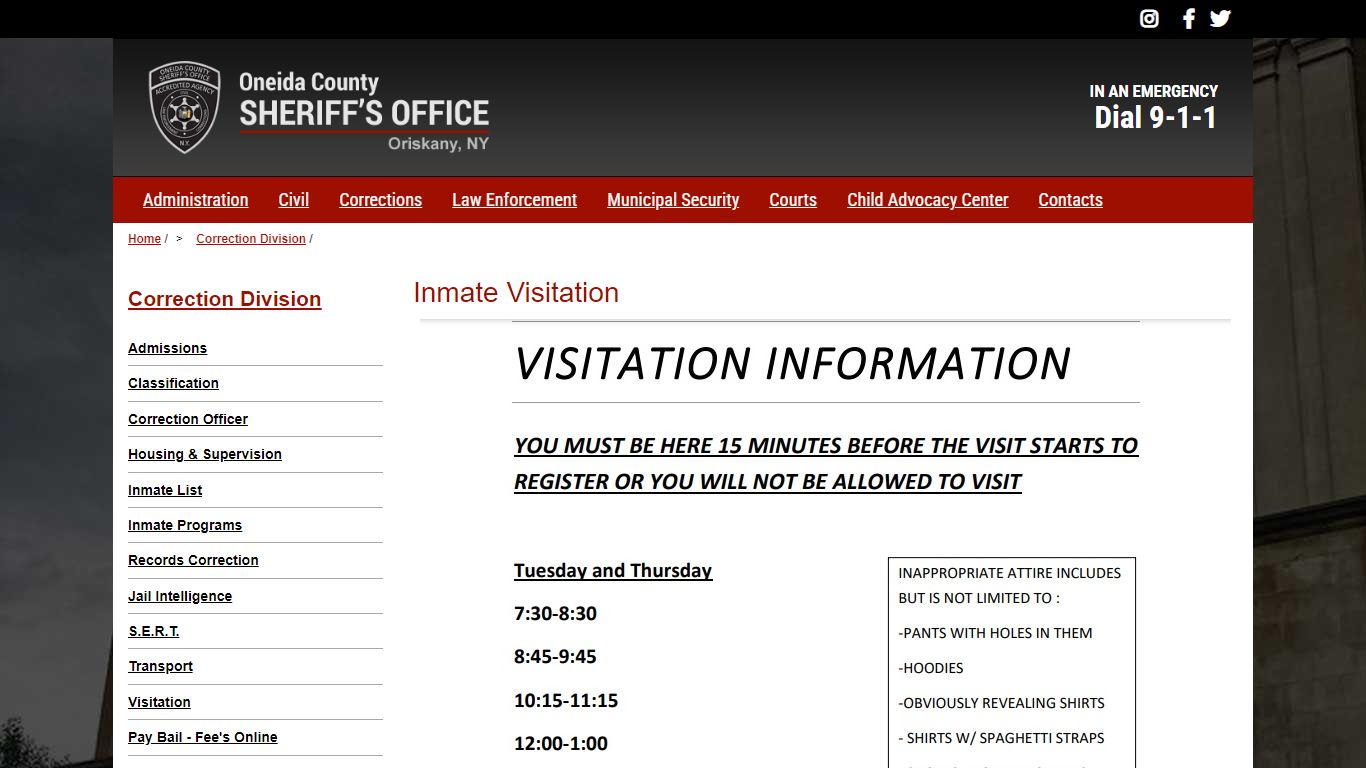 Inmate Visitation | Oneida County Sheriff