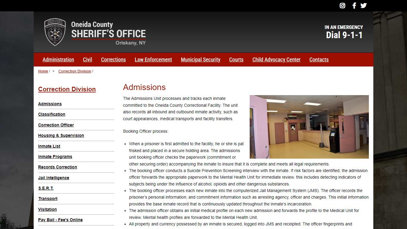 Admissions | Oneida County Sheriff